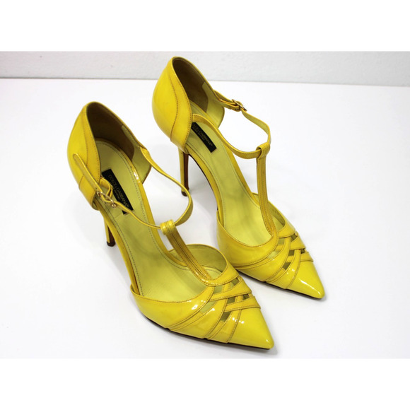 Dolce & Gabbana Heels Pumps Women's Size 40 Yellow T-Strap Patent Leather - Picture 2 of 15